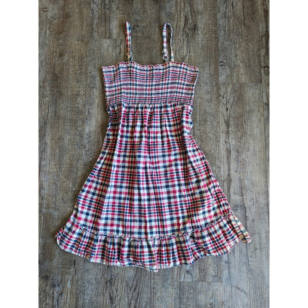 Organic Cotton Women's Dress Faded Glory Red, Navy & White Plaid Sundress